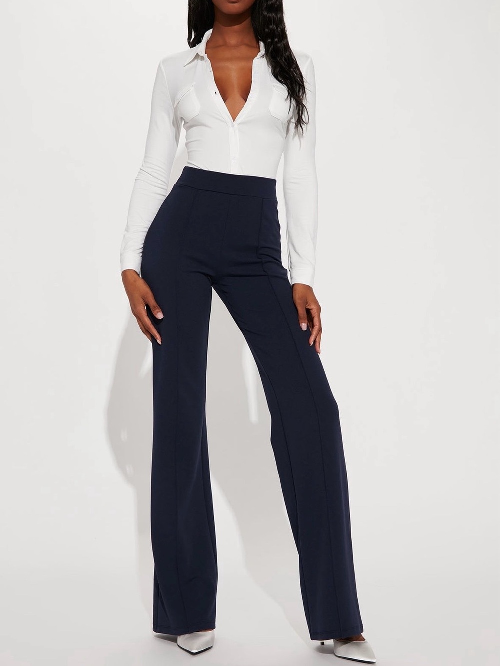 Tall High-Waist Navy Wide-Leg Pants